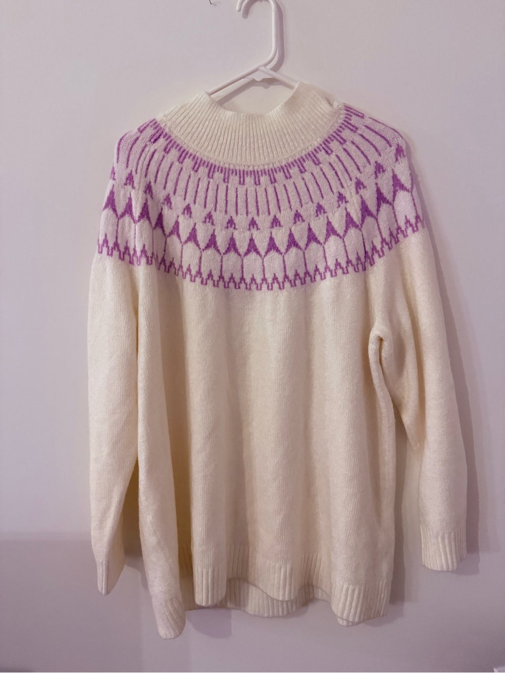 NWT Talbots Cozy Cream/Lavender Fair Isle Snowy Yoke L/S Sweater Size 3XL